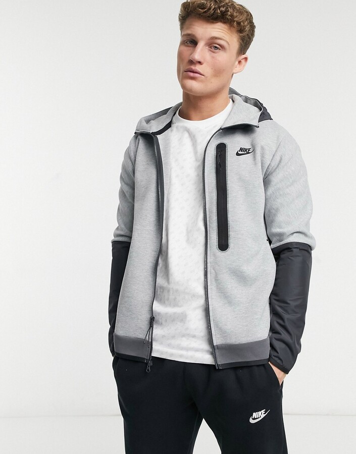 Nike Tech Fleece full-zip color block hoodie in gray - ShopStyle