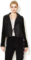 Thumbnail for your product : Twelfth St. By Cynthia Vincent Leather Motorcycle Jacket with Embroidered Suede Sleeves