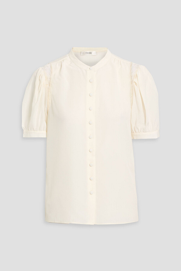 Frame Lace-trimmed silk crepe de chine blouse