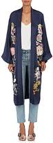 Thumbnail for your product : Alice Archer Women's Floral-Embroidered Silk Satin Kimono - Navy