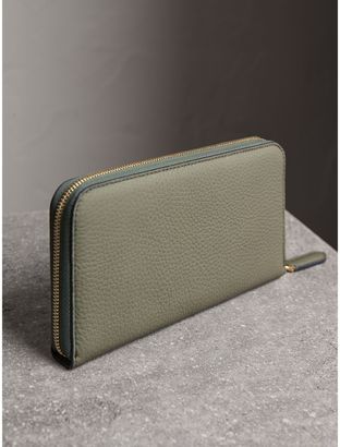 Burberry Embossed Grainy Leather Ziparound Wallet, Green