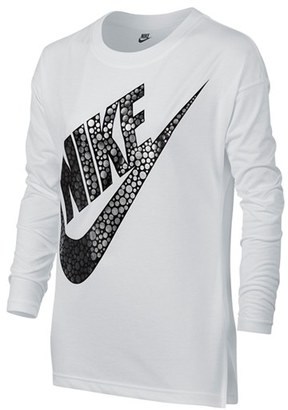 Nike Girl's Swoosh Graphic Print Long Sleeve Tee