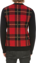 Thumbnail for your product : Balmain Tartan Plaid Wool-Blend Sweater, Black/Red