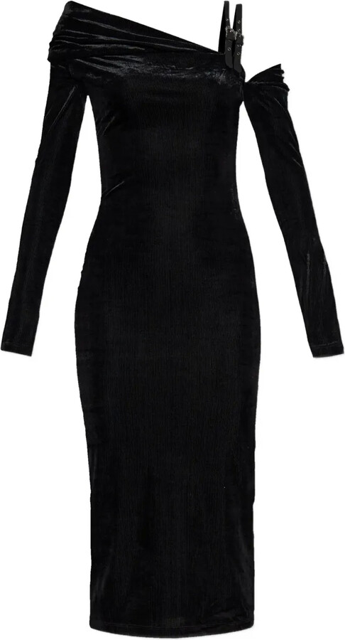 Versace Jeans Couture Off-Shoulder Buckle Midi Dress