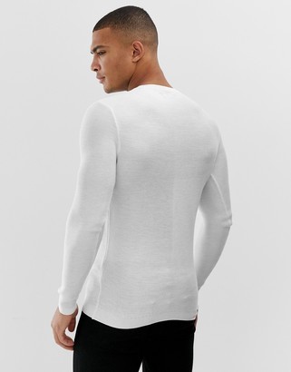 ASOS DESIGN extreme muscle fit honeycomb texture sweater in off white