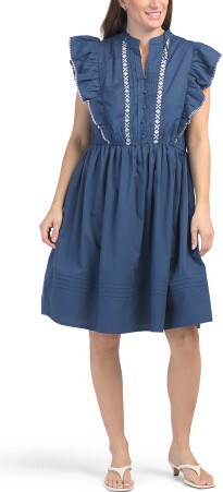 TJMAXX Flutter Sleeve Embroidered Mini Dress For Women, Cotton