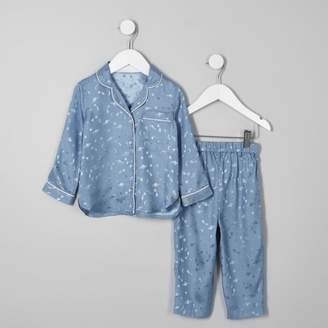 River Island Mini girls blue planet satin pyjama set