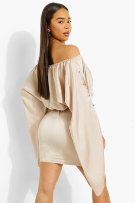 boohoo Satin Oversized Sleeve Top & Knot Mini Skirt