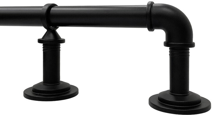 Bed Bath & Beyond Lumi 1" Single Curtain Rod Set Pewter/ Matte Black- Wraparound finials 72"-144" - Matte Black