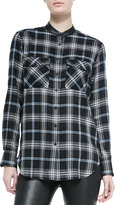 Thumbnail for your product : Vince Leather-Trim Plaid Shirt