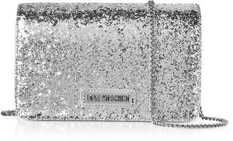 Love Moschino Evening Bag Silver Eco-Leather Clutch w/Chain Strap