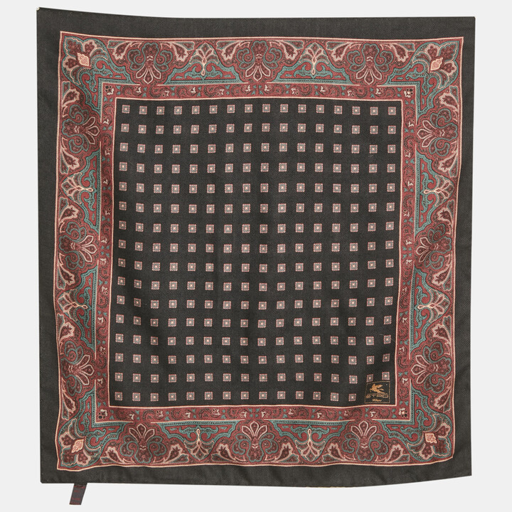 Etro Black Paisley Print Wool & Silk Neckerchief