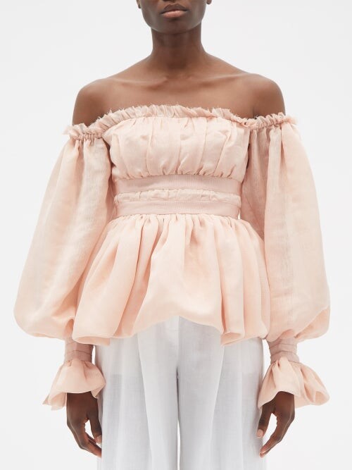 off shoulder pink blouse