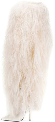 Saint Laurent Yeti Over-The-Knee Boot with Feathers