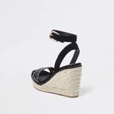 Thumbnail for your product : River Island Womens Black laser cut studded espadrille wedges