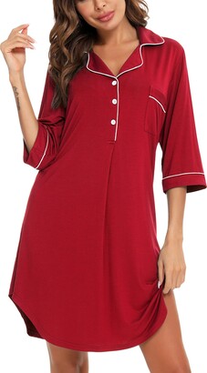 Leikar Womens Nursing Nightgowns Labor and Delivery Gown 3/4 Sleeve Pajamas  Dress Maternity Gown for Hospital S-XXL Wine Red - ShopStyle