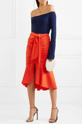 Rebecca Vallance Brescia Ruched Poplin Midi Skirt - Orange