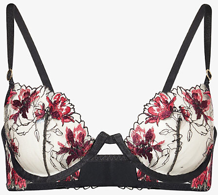 Bluebella Womens Black/ Cherry Lacquer Calista Underwired Lace Bra 36D