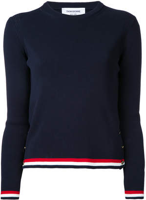 Thom Browne Long Sleeve Crewneck Pullover With Open Stitch Frame In Navy Cotton Crepe