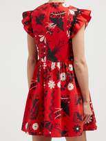 Thumbnail for your product : RED Valentino Ruffle-sleeve Floral-print Cotton Mini Dress - Womens - Red Multi