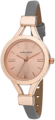 Laura Ashley Ladies' Grey Thin Strap Rose Gold Case Watch