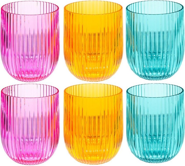 Abode Homewares Mesa Premium Acrylic Drinkware Indoor/Outdoor, Stemless Wine, Mulit-Color, 16.2 oz, Set of 6
