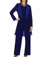 Thumbnail for your product : Hsls Women's 3 Pieces Chiffon Long Sleeves Mother of Bride Dress Pant Suits with Jacket Outfits Plus Size (Teal 12)