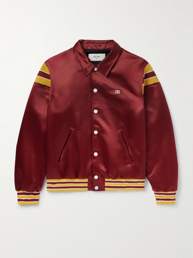 Celine Teddy Logo-Embroidered Satin Varsity Jacket