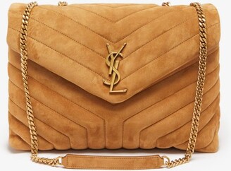 Saint Laurent Loulou Toy Flap Quilted Suede Crossbody Bag Taupe