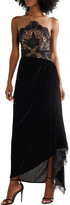 Thumbnail for your product : Reem Acra Charmeuse-trimmed lace, velvet and tulle gown