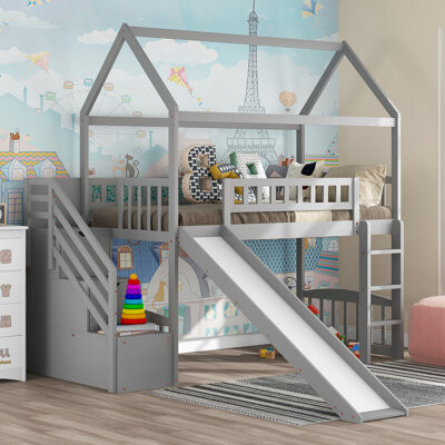 Harper&Bright Designs Loft Bed With Storage Stairs And Slide