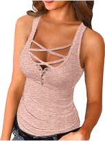 Thumbnail for your product : Younthone Fashion Women Tops Womens Summer Solid Color Low-Cut Sexy Cross Button Sleeveless Vest T-Shirt Top (S