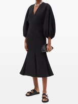 Thumbnail for your product : Valentino Balloon-sleeve Fluted-hem Wool-blend Crepe Dress - Black