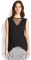 Thumbnail for your product : BCBGMAXAZRIA Embellished Mesh-Paneled Jersey Tank