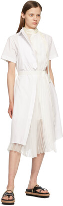 Sacai White Poplin Pleated Dress