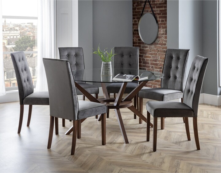 Dunelm Chelsea Round Large Dining Table with 6 Madrid Chairs, Brown