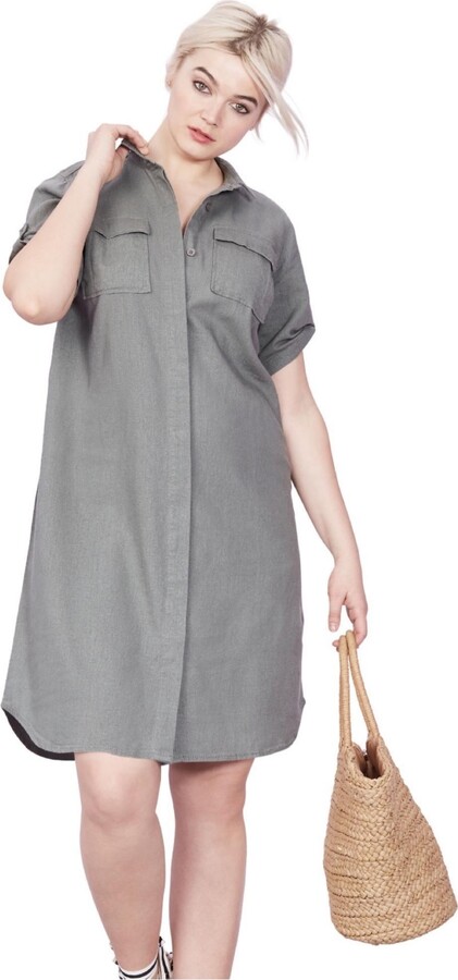 Ellos Women's Button Front Linen Shirtdress