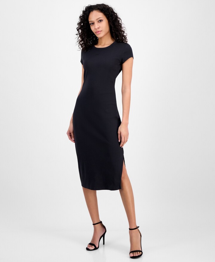 BOSS ORANGE Women's Ribbed Side-Slit Open-Back Jersey Dress