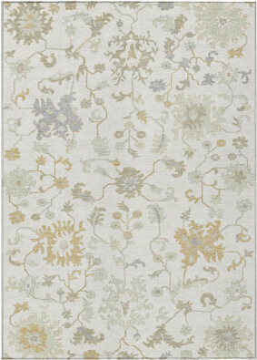 Orren Ellis 9' X 12' Ivory Gray And Taupe Floral Washable Indoor Outdoor Area Rug