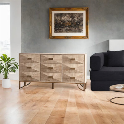 Millwood Pines 3 Drawer & 2 Cabinet Dresser Mid-Century Modern Tv Stand Light Wood Dresser For Bedroom Living Room Hallway