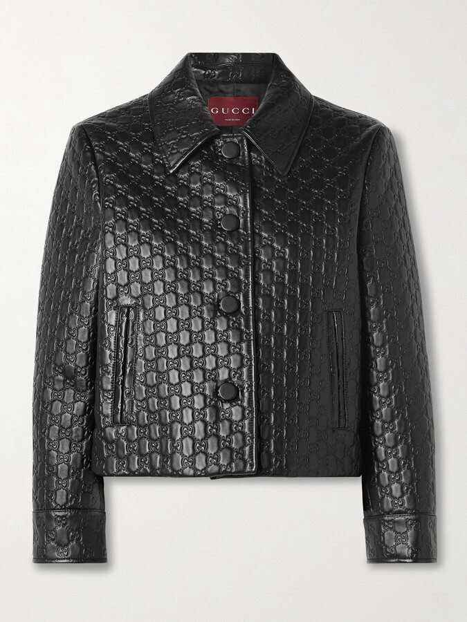 Gucci embossed GG leather biker jacket - ShopStyle