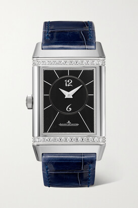 Jaeger-LeCoultre Reverso Classic Duetto Hand-wound 40mm X 24mm Medium Stainless Steel, Alligator And Diamond Watch - Silver