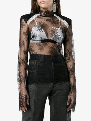 Off-White Sheer Lace High Neck Top