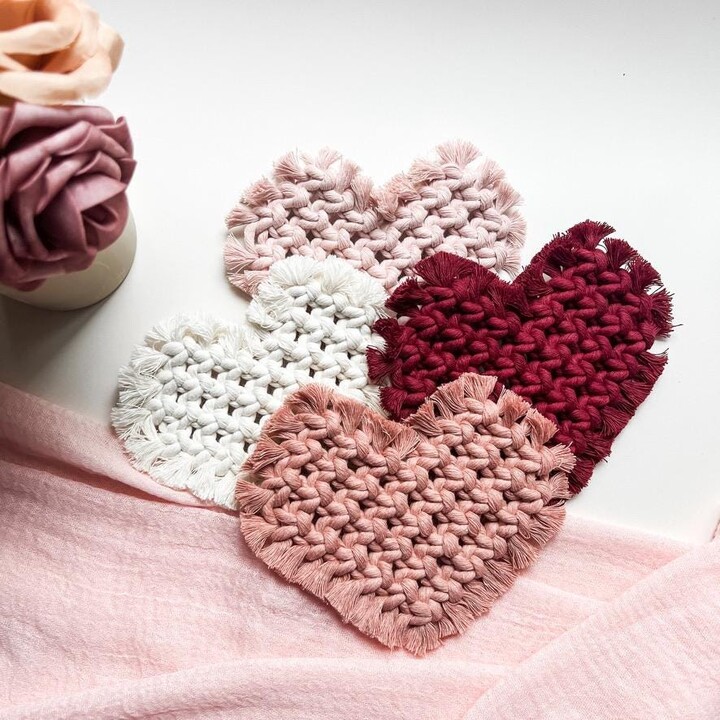 Etsy Heart Shaped Coaster | Valentine's Decor Boho Macrame