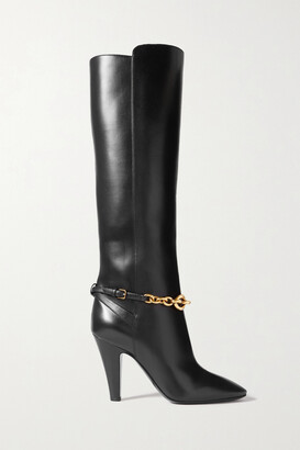 Saint Laurent Le Maillon Chain-embellished Leather Knee Boots - Black - IT38