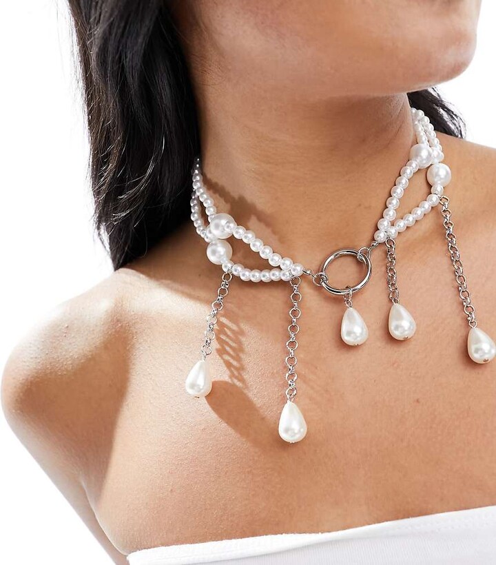 Reclaimed Vintage romantic drippy pearl necklace ShopStyle - Main Image