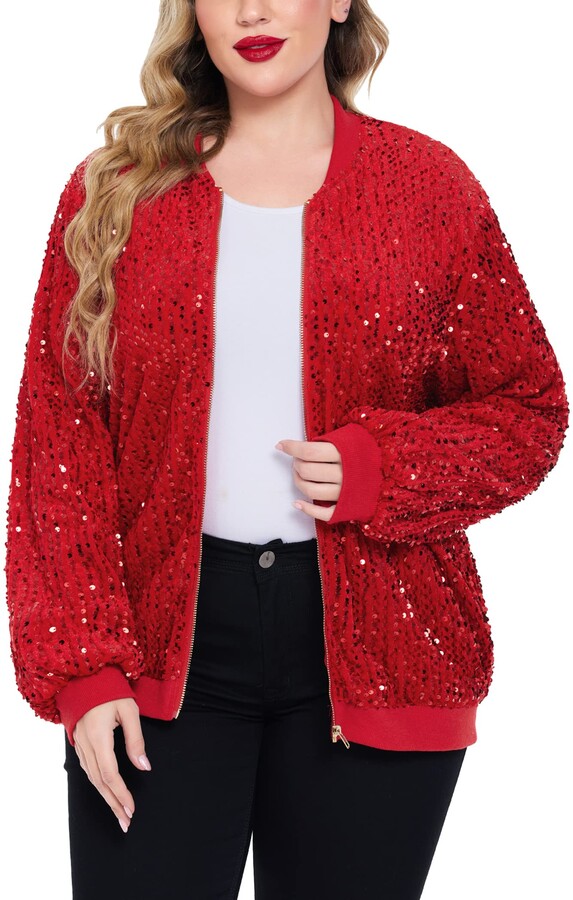 womens red sequin jacket