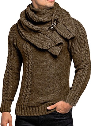 Generic Men's Winter Warm Coat Scarf And Pullover Winter Men's Pieces Neck  Blouse 2 Long Sleeve O Sets Autumn And Sweater Solid Men's Sweaters  Pullovers Jackets Long for Men - ShopStyle Knitwear