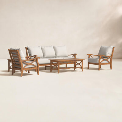Birch Lane Brunswick 5 Piece Teak Sofa Seating Group with Cushions