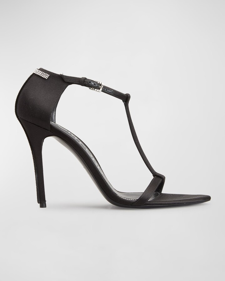Tom Ford Satin Crystal T-Strap Stiletto Sandals - ShopStyle